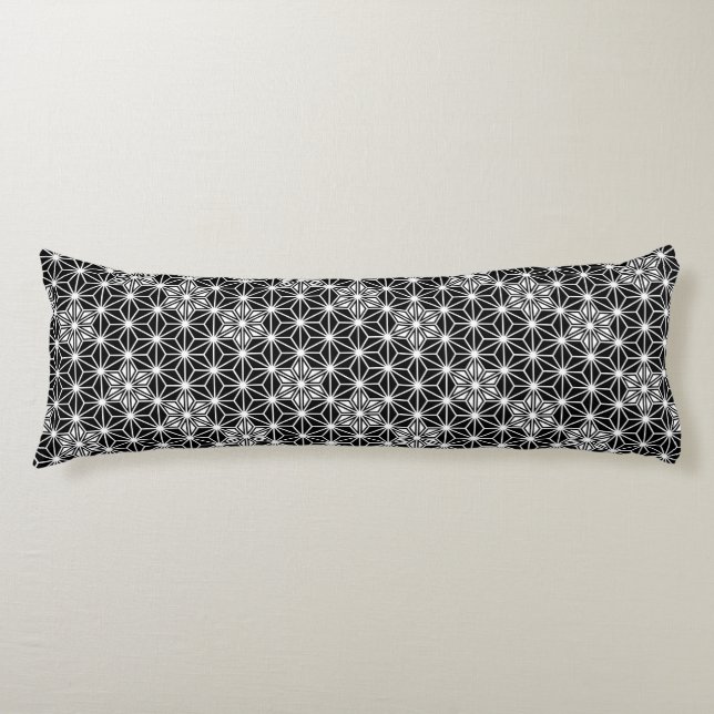 Japanese Asanoha pattern - black and white Body Cushion (Front)