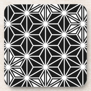 Japanese Asanoha pattern - black and white Coaster
