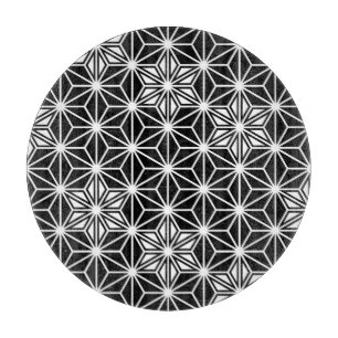 Japanese Asanoha pattern - black and white Cutting Board