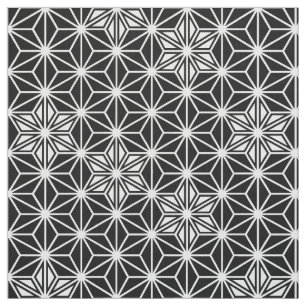 Japanese Asanoha pattern - black and white Fabric