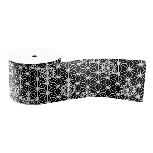 Japanese Asanoha pattern - black and white Grosgrain Ribbon (Spool)