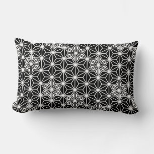 Japanese Asanoha pattern - black and white Lumbar Cushion