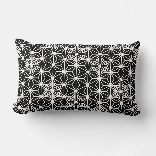 Japanese Asanoha pattern - black and white Lumbar Cushion (Front)