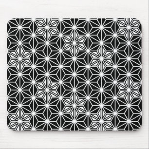 Japanese Asanoha pattern - black and white Mouse Pad