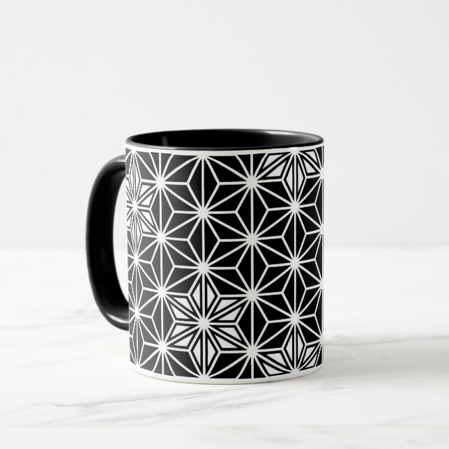 Japanese Asanoha pattern - black and white Mug (Front Left)
