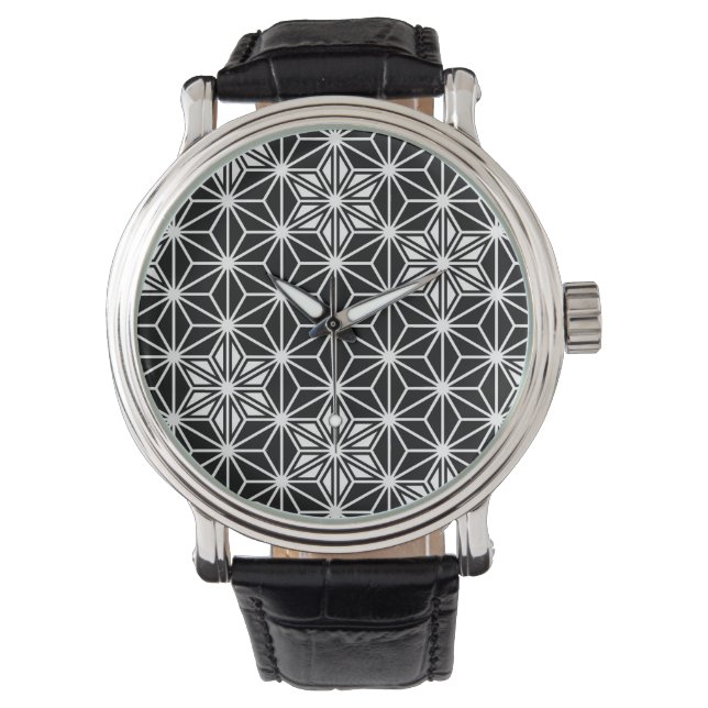 Japanese Asanoha pattern - black and white Watch (Front)