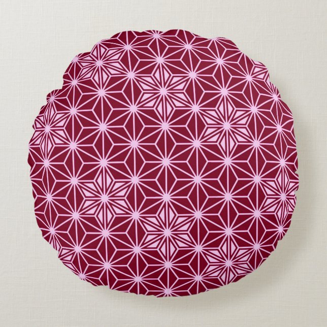 Japanese Asanoha pattern - burgundy Round Cushion (Front)