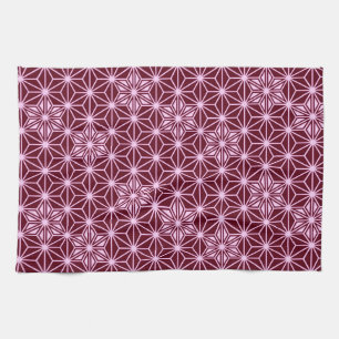 Japanese Asanoha pattern - burgundy Tea Towel