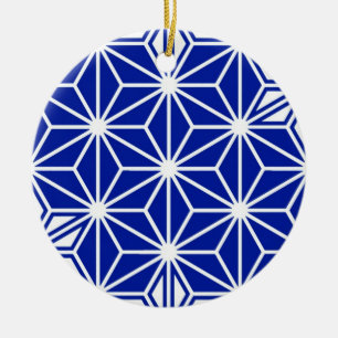 Japanese Asanoha pattern - cobalt blue Ceramic Tree Decoration