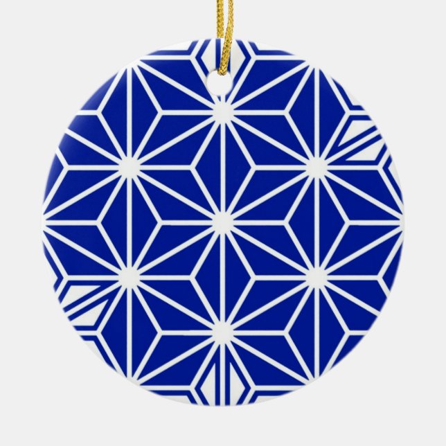 Japanese Asanoha pattern - cobalt blue Ceramic Tree Decoration (Front)