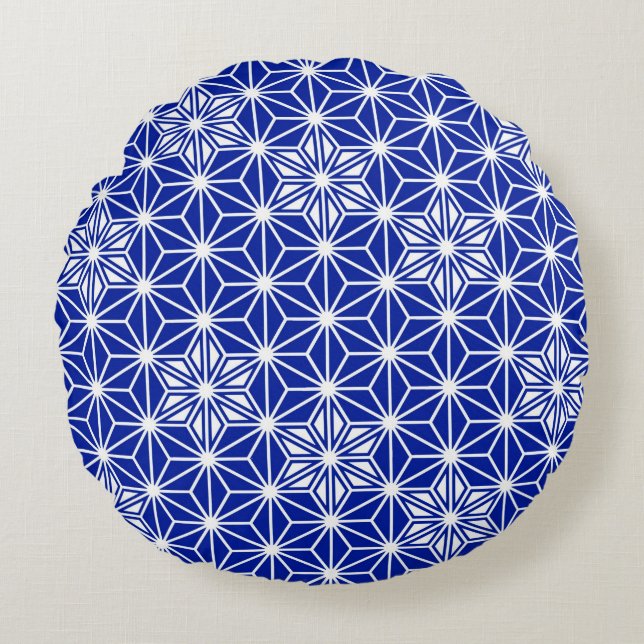 Japanese Asanoha pattern - cobalt blue Round Cushion (Front)