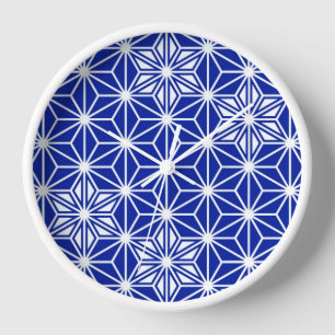 Japanese Asanoha pattern - cobalt blue Wall Clock