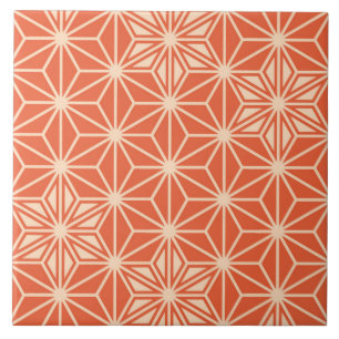 Japanese Asanoha pattern - coral orange Ceramic Tile