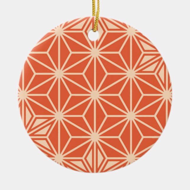 Japanese Asanoha pattern - coral orange Ceramic Tree Decoration (Front)