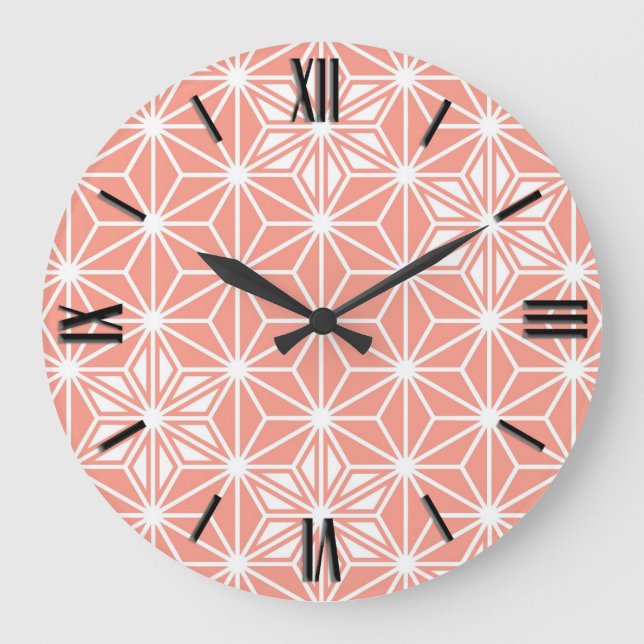 Japanese Asanoha pattern - coral pink Large Clock (Front)