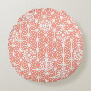 Japanese Asanoha pattern - coral pink Round Cushion