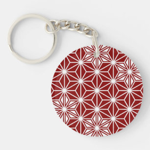 Japanese Asanoha pattern - dark red Key Ring
