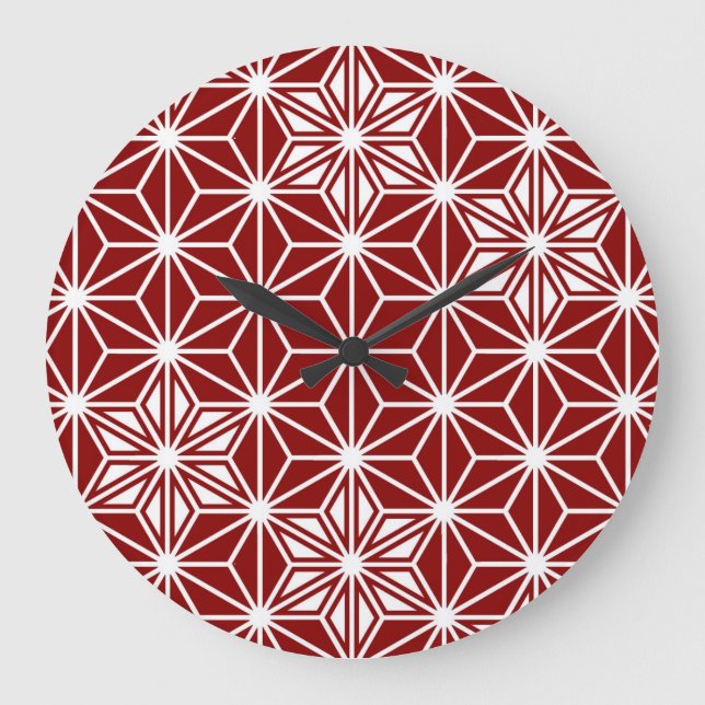 Japanese Asanoha pattern - dark red Large Clock (Front)