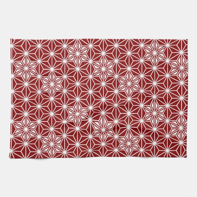 Japanese Asanoha pattern - dark red Tea Towel (Horizontal)