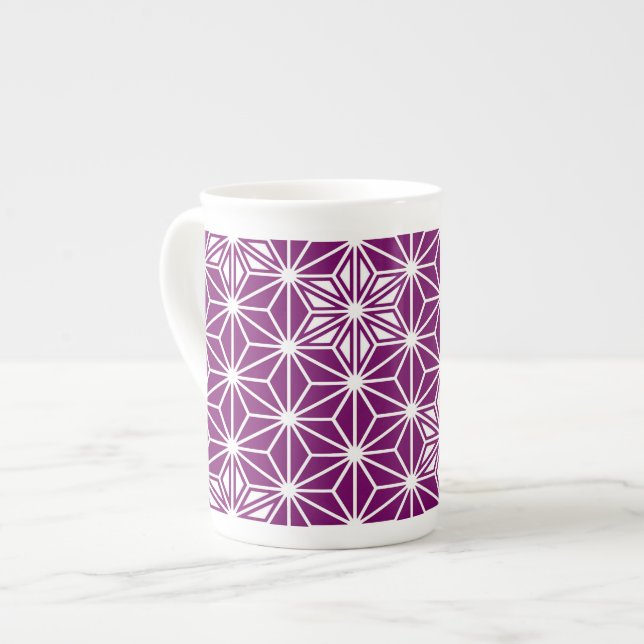 Japanese Asanoha pattern - eggplant purple Bone China Mug (Front Left)