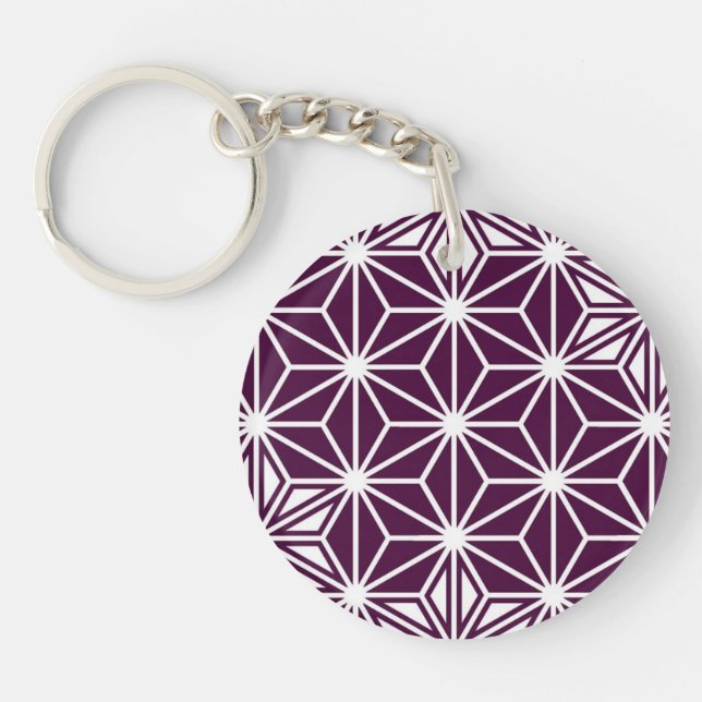Japanese Asanoha pattern - eggplant purple Key Ring (Front)