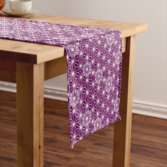 Japanese Asanoha Pattern, Eggplant Purple Short Table Runner (In Situ)