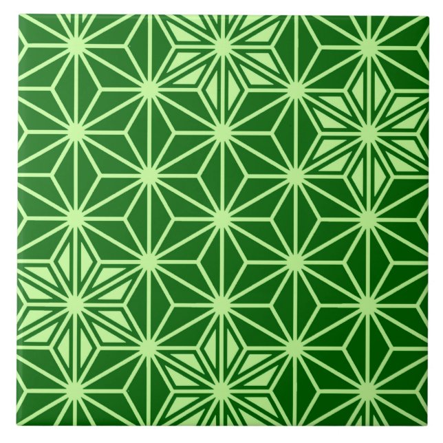 Japanese Asanoha Pattern, Emerald and Lime Green Ceramic Tile (Front)