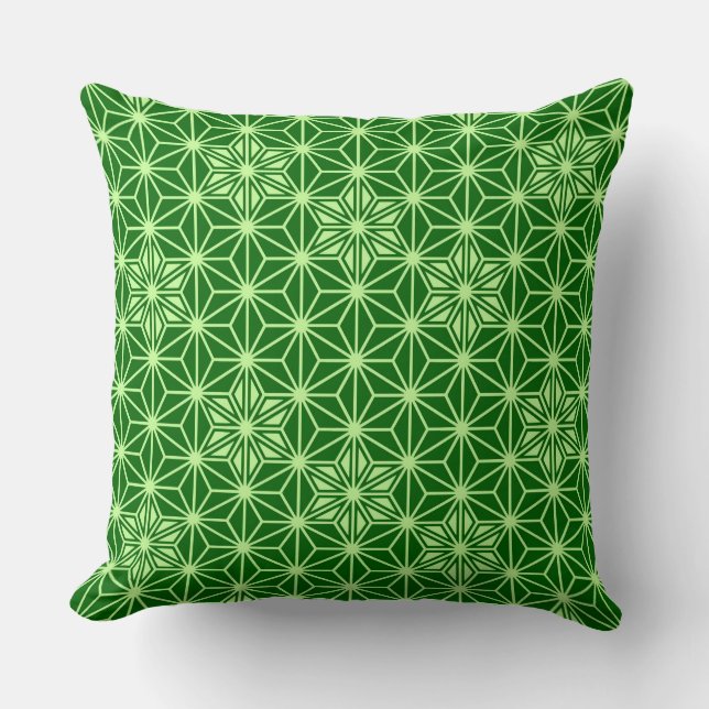 Japanese Asanoha Pattern, Emerald and Lime Green Cushion (Front)