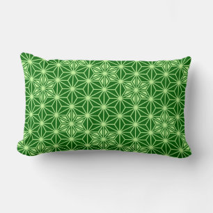 Japanese Asanoha Pattern, Emerald and Lime Green Lumbar Cushion