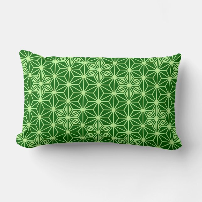 Japanese Asanoha Pattern, Emerald and Lime Green Lumbar Cushion (Front)