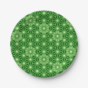 Japanese Asanoha Pattern, Emerald and Lime Green Paper Plate