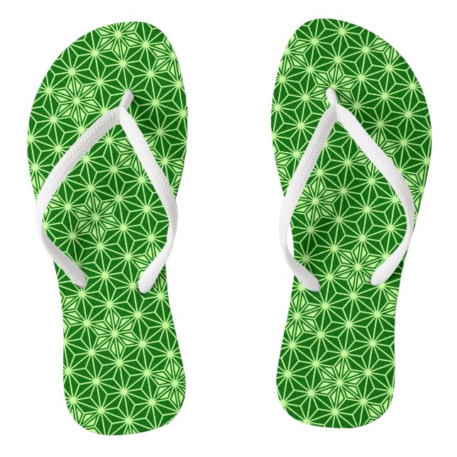 Japanese Asanoha Pattern, Emerald and Lime Green Thongs (Footbed)