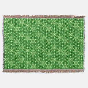 Japanese Asanoha Pattern, Emerald and Lime Green Throw Blanket