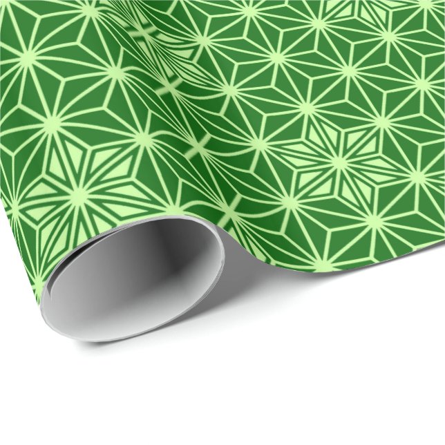 Japanese Asanoha Pattern, Emerald and Lime Green Wrapping Paper (Roll Corner)