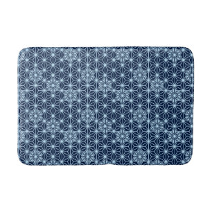 Japanese Asanoha Pattern, Indigo and Light Blue Bath Mat