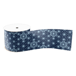 Japanese Asanoha pattern - Indigo Blue Grosgrain Ribbon