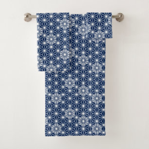 Japanese Asanoha pattern - indigo blue & white Bath Towel Set