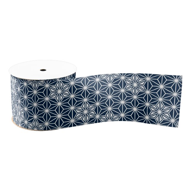Japanese Asanoha pattern - indigo blue & white Grosgrain Ribbon (Spool)