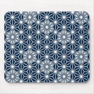 Japanese Asanoha pattern - indigo blue & white Mouse Pad