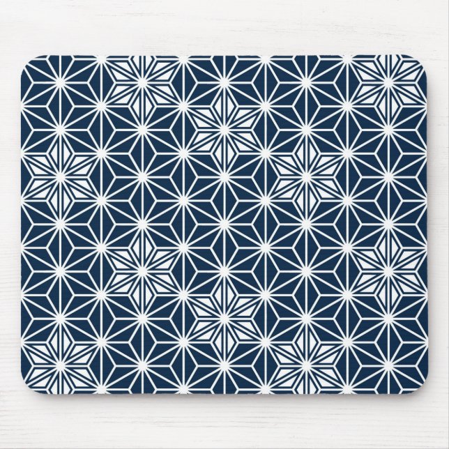 Japanese Asanoha pattern - indigo blue & white Mouse Pad (Front)