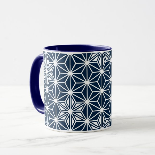 Japanese Asanoha pattern - indigo blue & white Mug (Front Left)