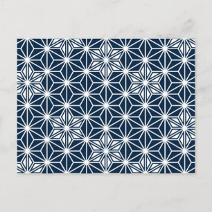 Japanese Asanoha pattern - indigo blue & white Postcard