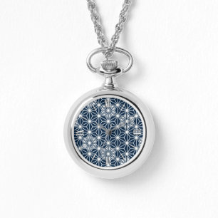 Japanese Asanoha pattern - indigo blue & white Watch