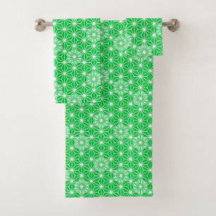Japanese Asanoha Pattern, Jade Green Bath Towel Set