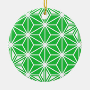 Japanese Asanoha pattern - jade green Ceramic Tree Decoration