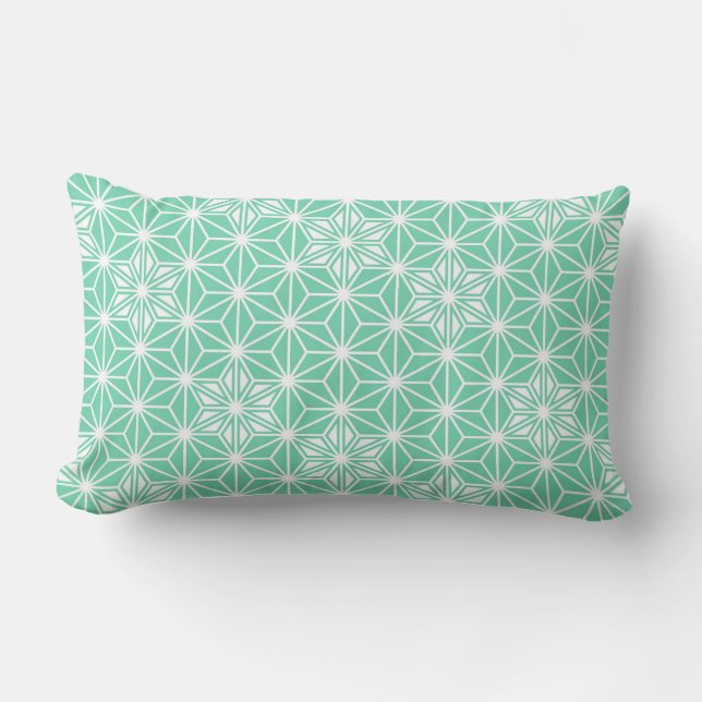Japanese Asanoha pattern - light aqua Lumbar Cushion (Front)