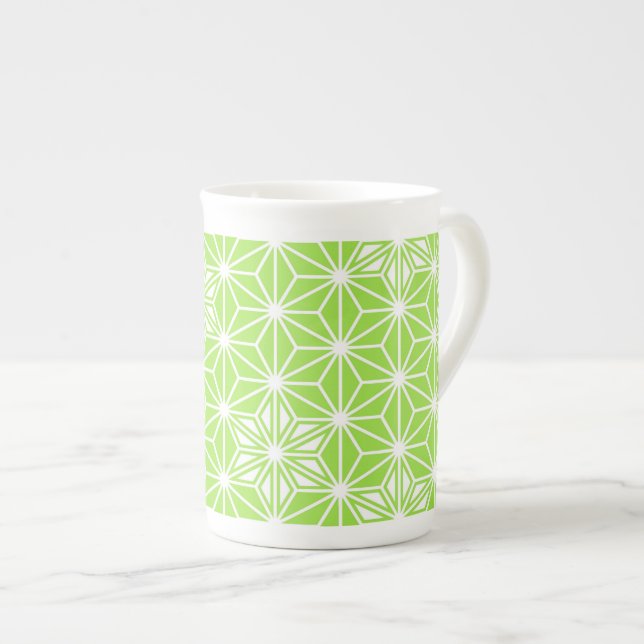Japanese Asanoha pattern - light lime green Bone China Mug (Front Right)