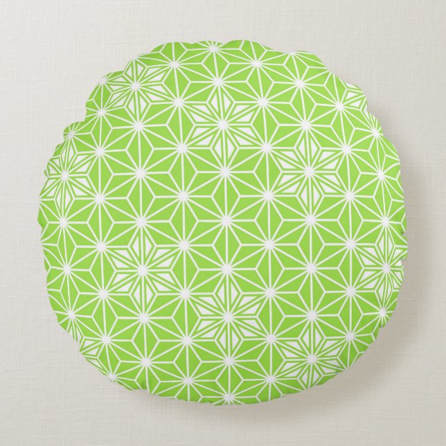 Japanese Asanoha pattern - light lime green Round Cushion (Front)