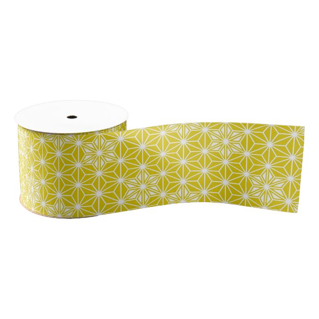 Japanese Asanoha pattern - mustard gold and white Grosgrain Ribbon (Spool)