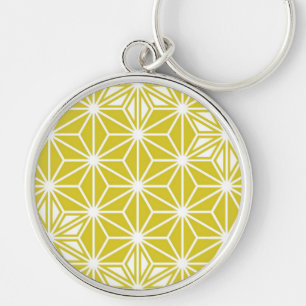 Japanese Asanoha pattern - mustard gold and white Key Ring